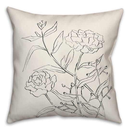 Pencil Florals Throw Pillow